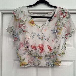 Spring Floral Chiffon Wrap Top